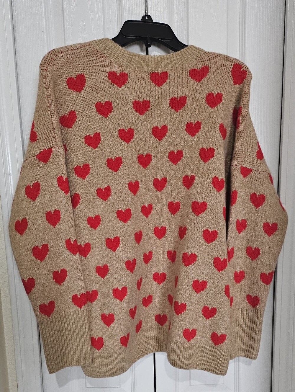 NWT Vince Camuto Heart Print Sweater Women’s Large Camel Red Hearts Crew Neck Kn - Picture 7 of 11